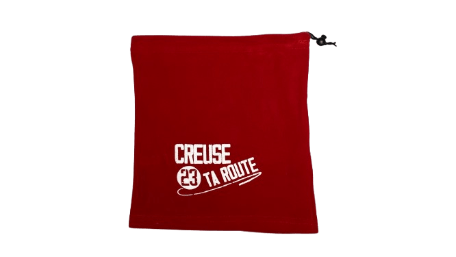 Cache-cou rouge en tissu polaire, certifié OEKO-TEX®, avec logo Creuse ta Route – accessoire chaud et léger à porter au quotidien, disponible sur l’e-shop Creuse ta Route