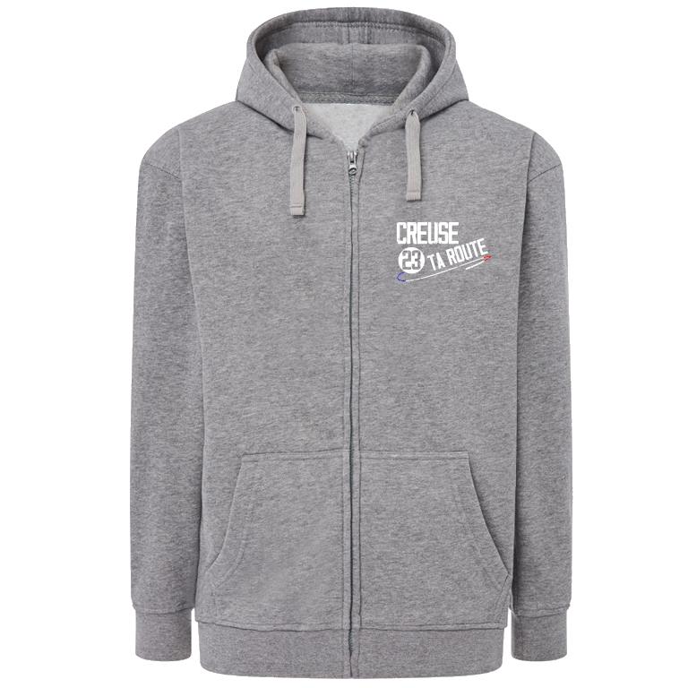 gilet capuche adulte gris - creuse ta route - eshop mode identité creuse