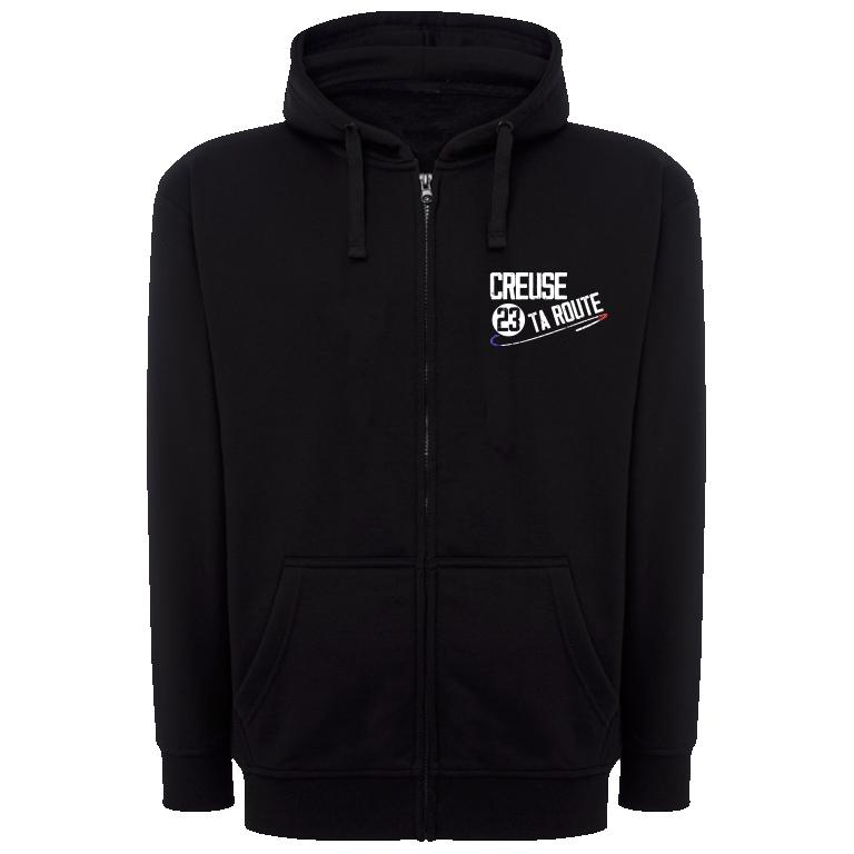 gilet capuche adulte noir - creuse ta route - eshop mode identité creuse