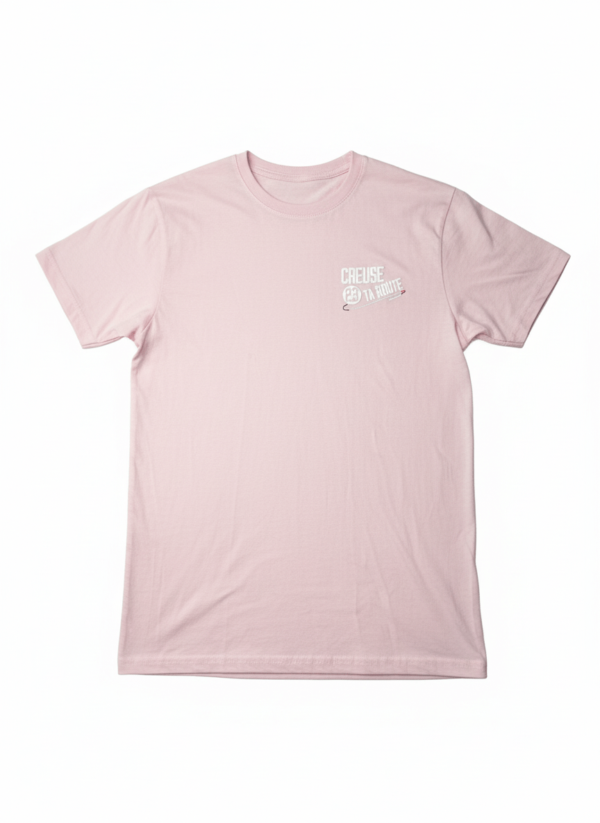Photo T-Shirt Rose t-shirt rose, col rond, coupe droite, endroit, mixte, coton, – vêtement confortable pour adulte, disponible sur l’e-shop Creuse ta Route