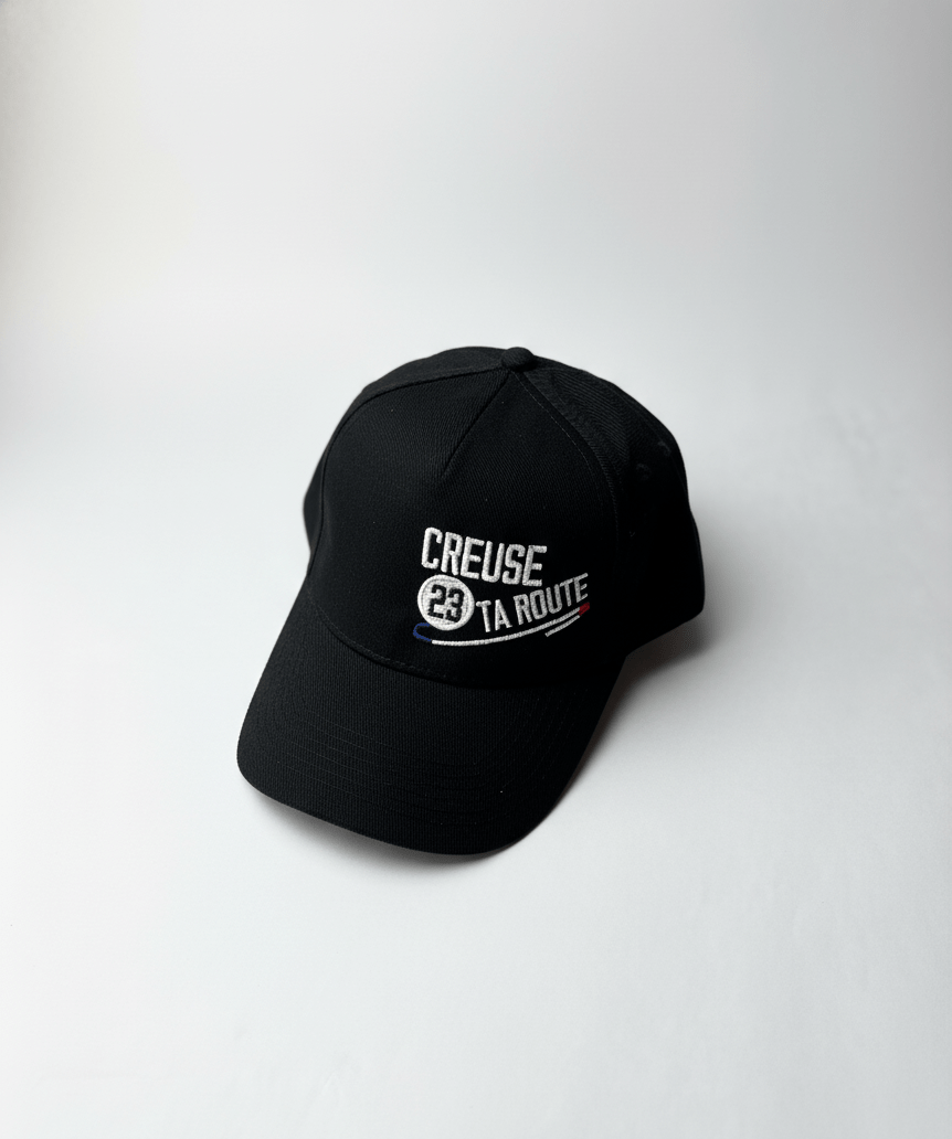 casquette adulte, coloris noir, visière courbée, taille réglable, modèle mixte, logo Creuse ta Route brodé, accessoire confortable et léger, disponible sur l’e-shop Creuse ta Route