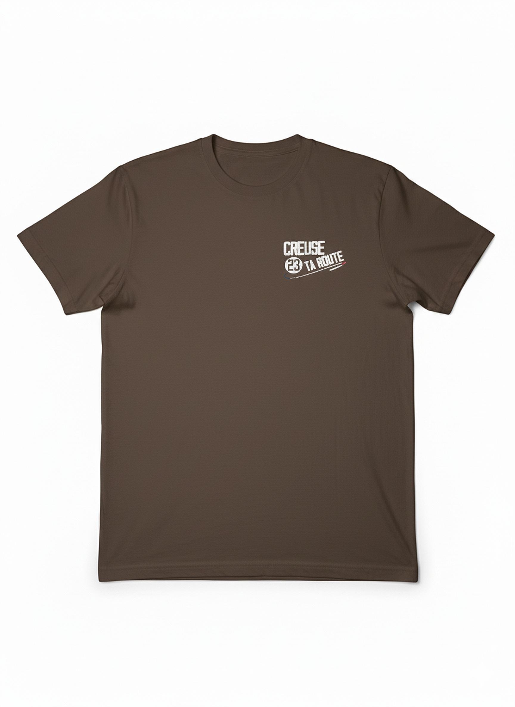 t-shirt marron, col rond, coupe droite, endroit, mixte, coton, – vêtement confortable pour adulte, disponible sur l’e-shop Creuse ta Route