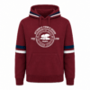 Sweat à capuche bordeaux mixte, envers, coton certifié OEKO-TEX®, rayures contrastées et logo poitrine – vêtement confortable pour adulte, disponible sur l’e-shop Creuse ta Route