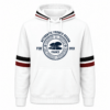 Sweat à capuche blanc, mixte, endroit, coton certifié OEKO-TEX®, rayures contrastées et logo poitrine – vêtement confortable pour adulte, disponible sur l’e-shop Creuse ta Route