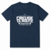 t-shirt bleu foncé, col rond, coupe droite, endroit, mixte, coton certifié OEKO-TEX®, – vêtement confortable pour adulte, disponible sur l’e-shop Creuse ta Route