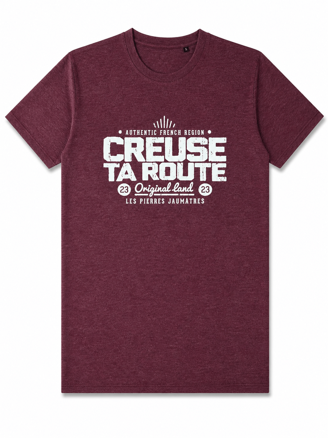 t-shirt bordeaux, col rond, coupe droite, endroit, mixte, coton certifié OEKO-TEX®, – vêtement confortable pour adulte, disponible sur l’e-shop Creuse ta Route
