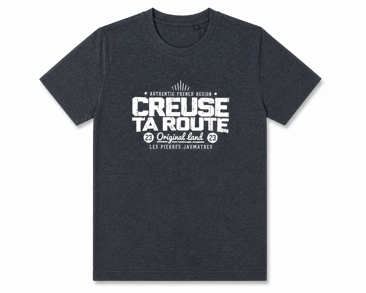 t-shirt gris ciné, col rond, coupe droite, endroit, mixte, coton certifié OEKO-TEX®, – vêtement confortable pour adulte, disponible sur l’e-shop Creuse ta Route